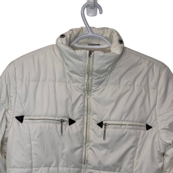 MaxMara long fur neck mid-length quilted puffer coat white women's size 8 - Picture 4 of 13